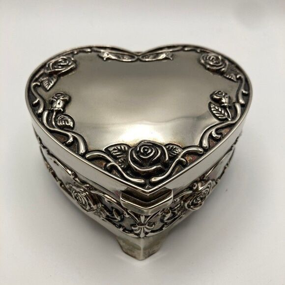 Vintage Regent Square Footed Silverplate Trinket Jewelry Box with Roses - Picture 1 of 10